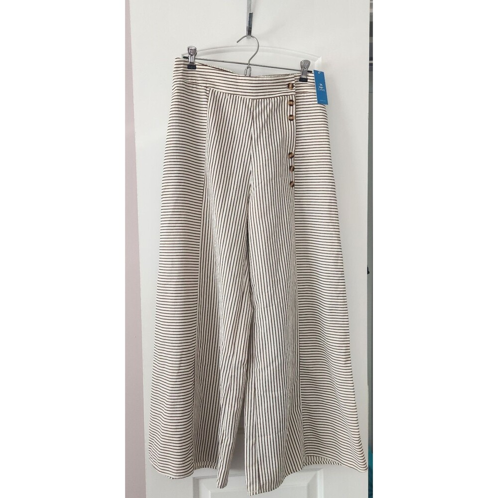 NWT Cupshe Striped Wide Leg Pants Casual Summer Spring Pull On Size Large - Picture 3 of 12